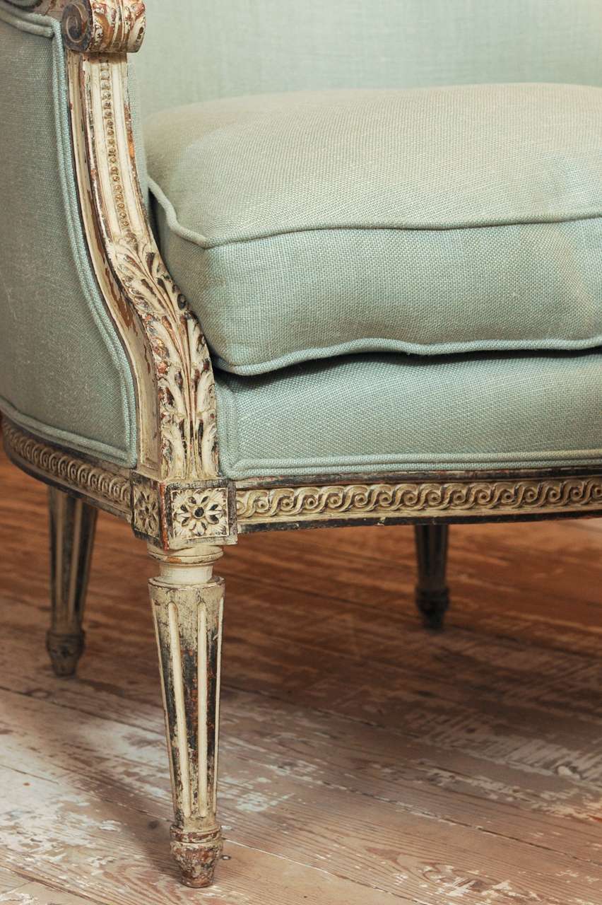 19th.Century Bergere, with newly jade-green linen fabrique.